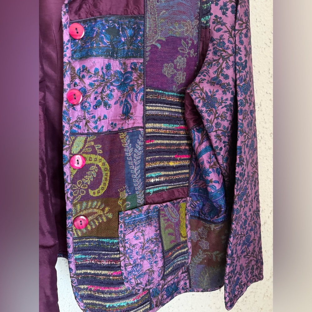 Patchwork Floral Button Up Silk and Wool Jacket - image 4